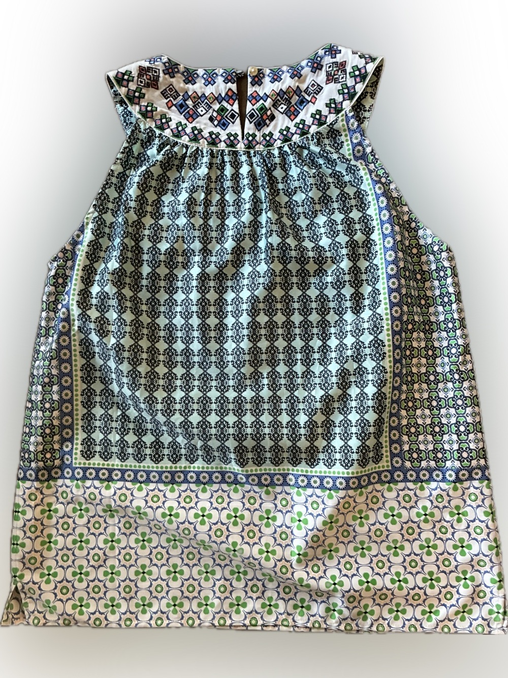 Womens Sleeveless Patterned top in Light Blue and Green